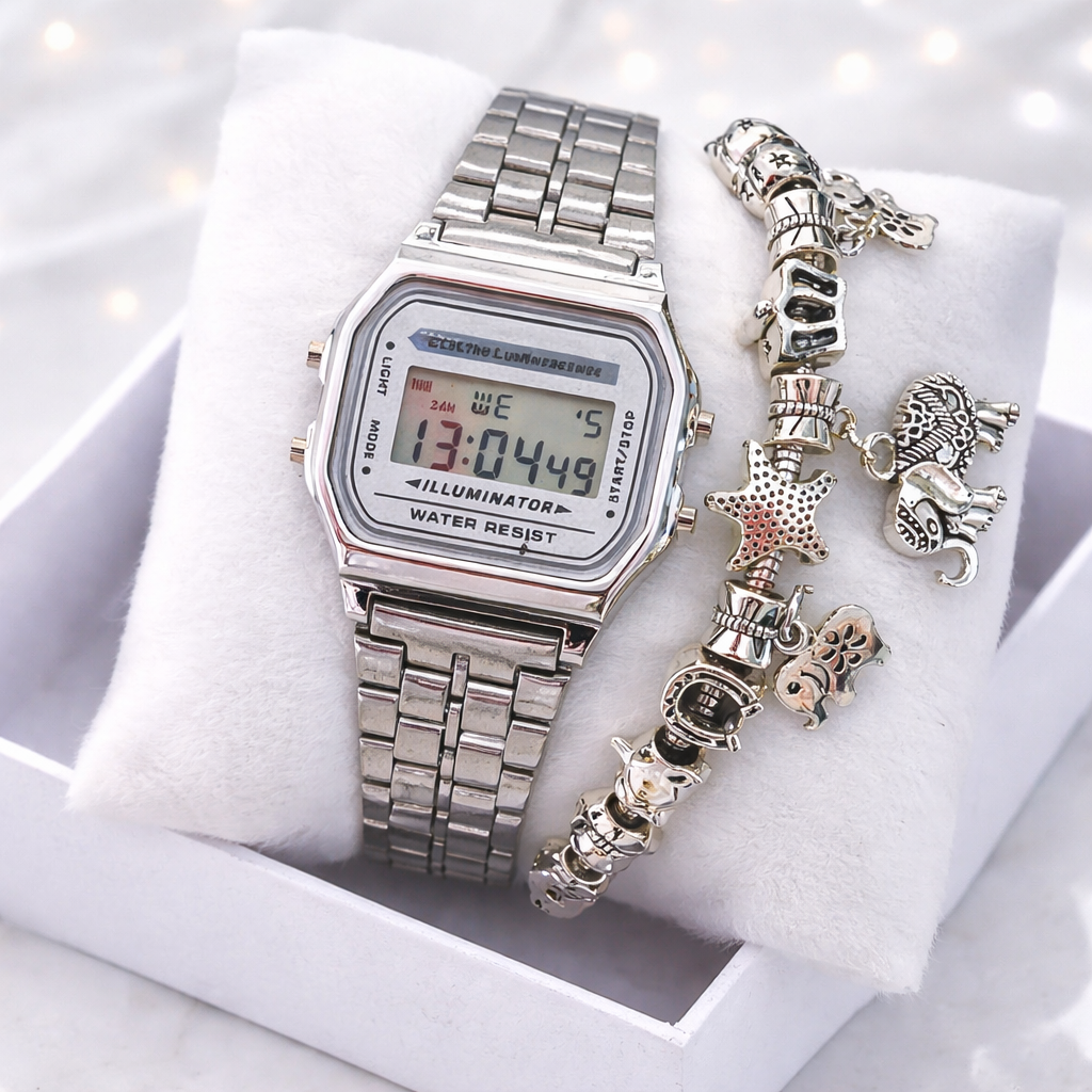 Kit Relógio Digital Retrô + Pulseira